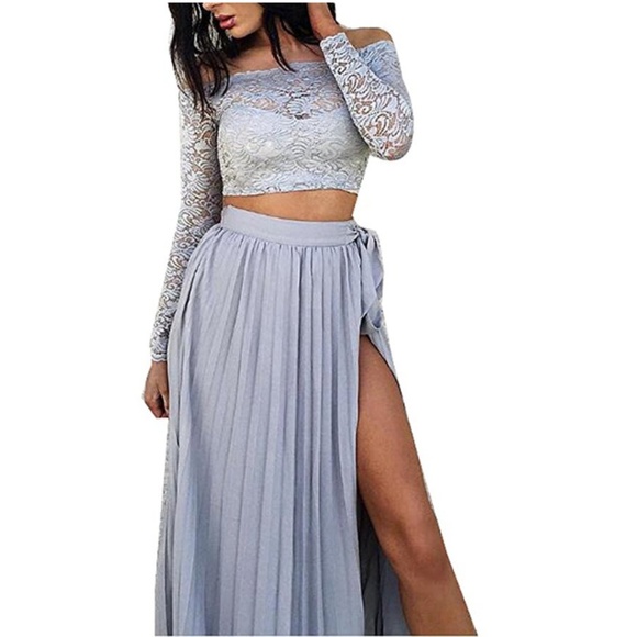 ADISA Long Sleeve Crop Top + Pleated Maxi Skirt - Picture 4 of 4